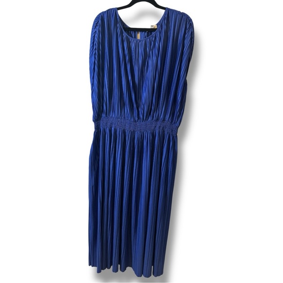 Prologue Plus Size Elegant Blue Pleated Maxi Dress - Picture 1 of 4